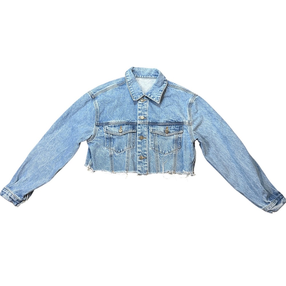 John Galt Brandy Melville Womens Cropped Denim Jacket Distressed Dress Blue Jean